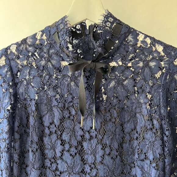 Sandro Paris Mock Neck Scalloped Mini Dress , Navy Lace, Size 2 O43 - Picture 4 of 9